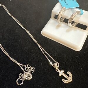 925 silver moissanite earrings+925 silver Italian twisted rock chain necklace